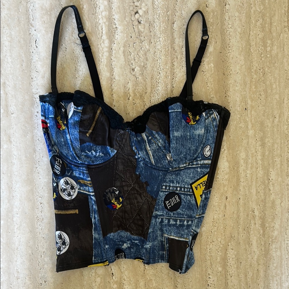 Vintage Dior Denim Patchwork Bustier Corset Top